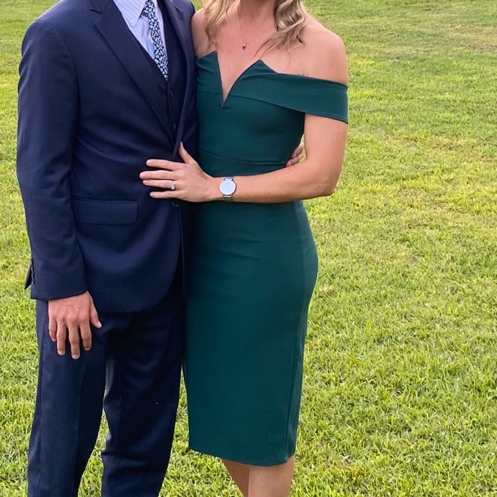 Lulu's off the shoulder Dark Green Dress